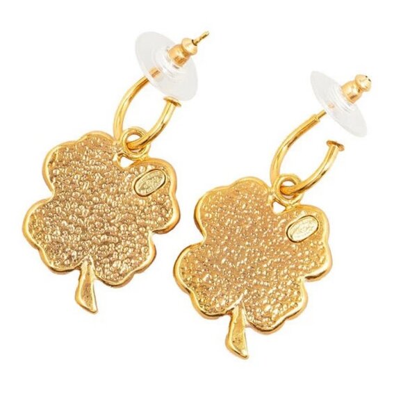 CHANEL CC Logos Pink Clover Hoop Stud Earrings Gold Tone 03P Auth w/Box #67211 - Picture 8 of 13